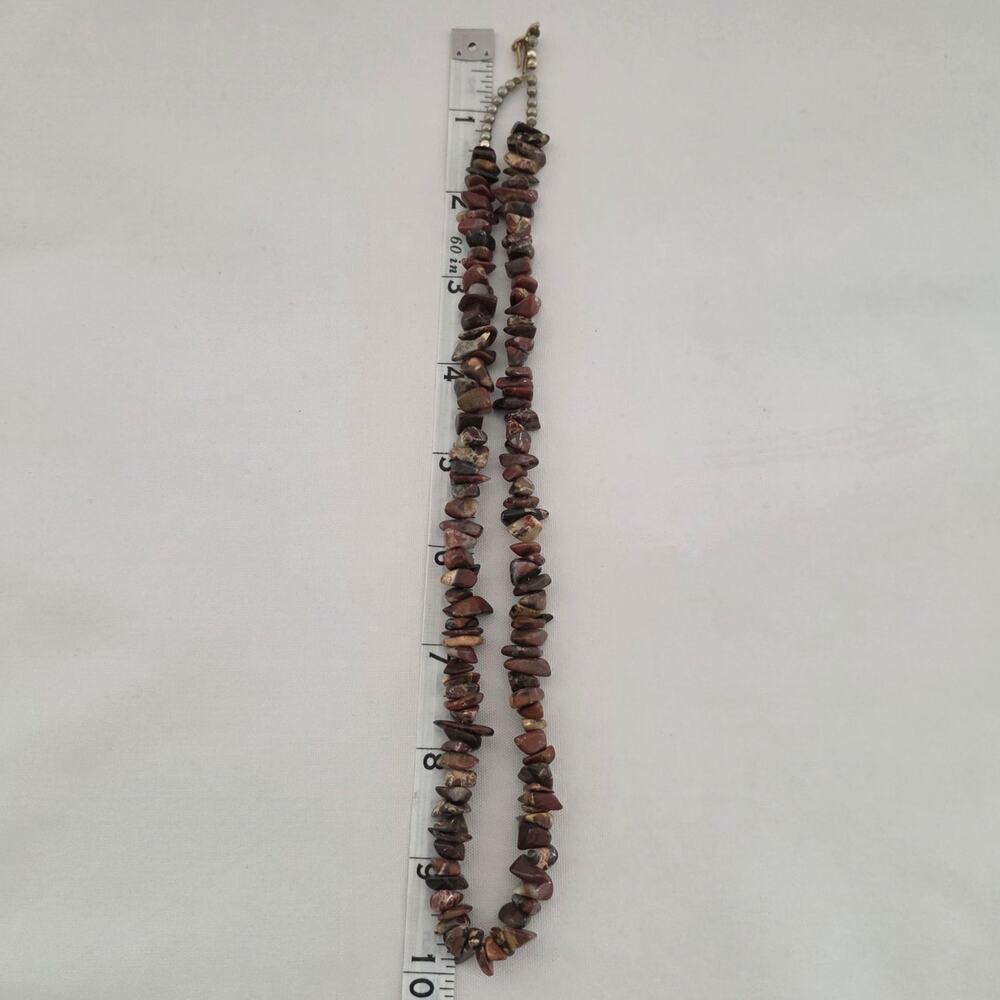 Boho Natural Red Jasper Chip Gemstone Necklace, Polished Organic Stone - Picture 2 of 3